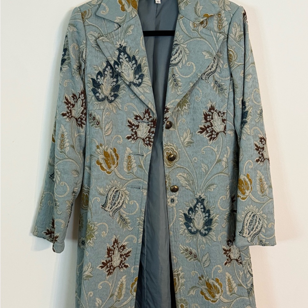 CAbi Blue, Brown and Gold Floral Blazer